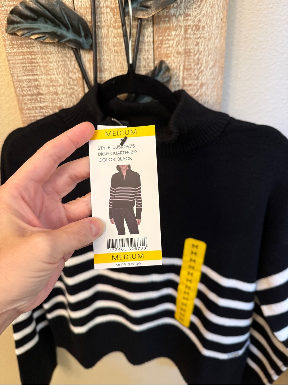 DKNY Black & White Striped Quarter Zip Mock Neck Sweater Womens M NWT - Picture 3 of 9